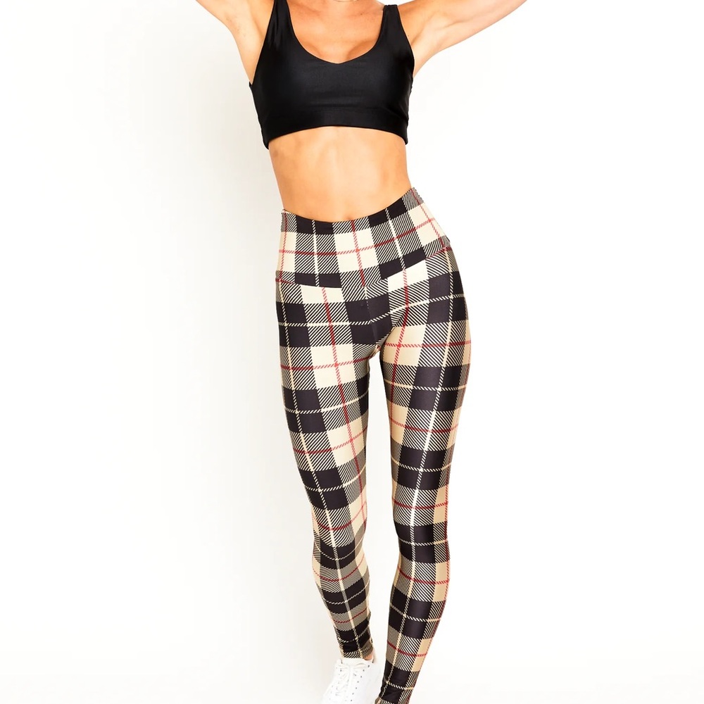 NWOT GOLDSHEEP Tan Plaid Leggings.